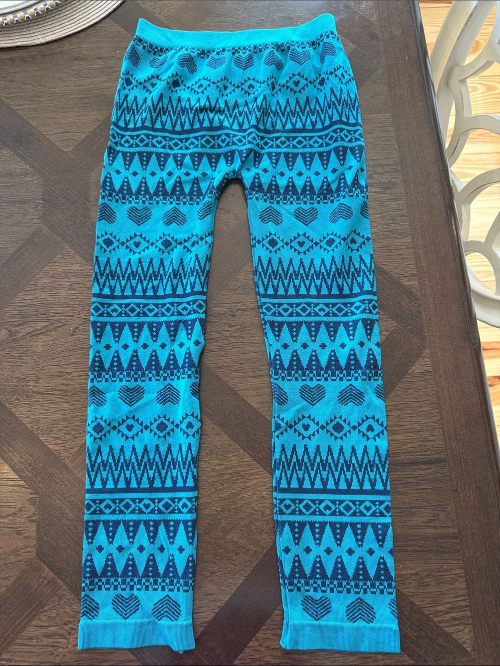 Faded Glory Turquoise and Navy Aztec Print Kids Leggings